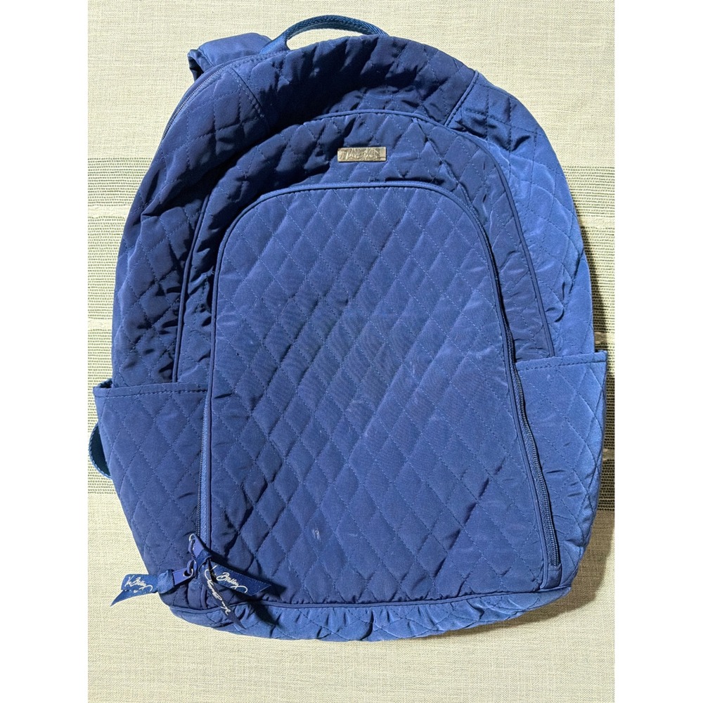 Vera Bradley Quilted Backpack Navy Blue Large‎ School computer bag needs mending